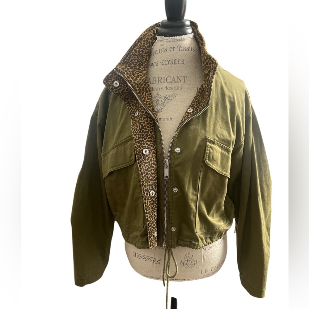 Current/Elliot Olive Green Leopard Trim Women's Jacket
